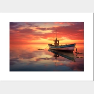 Tranquil Water Boat Serene Landscape Posters and Art